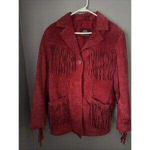COWBOY LEATHER FRINGE JACKET biker tassle turquoise MARC MATTIS Women’s Size Med